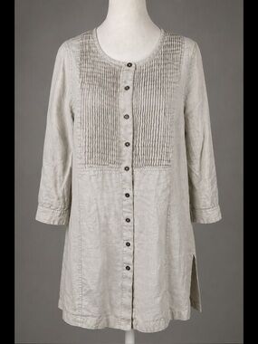 Poetry 100% Ramie Pintuck Tunic Top US 8 UK 12 EU 38 Neutral Minimalist Coastal